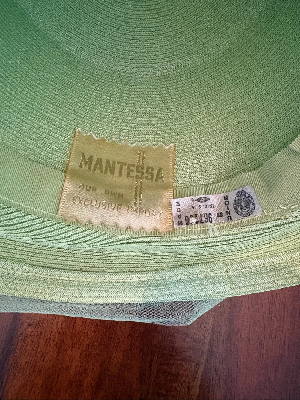 Vintage 1960s Mantessa Pastel Lime Mint Green Tulle Straw Floral Dress Derby Hat